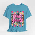 First Grade Pencils Leopard Print Kids Tee