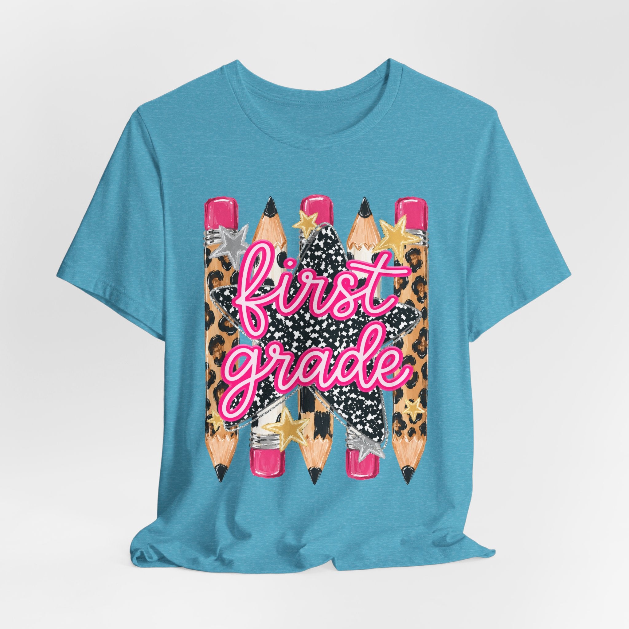 First Grade Pencils Leopard Print Kids Tee