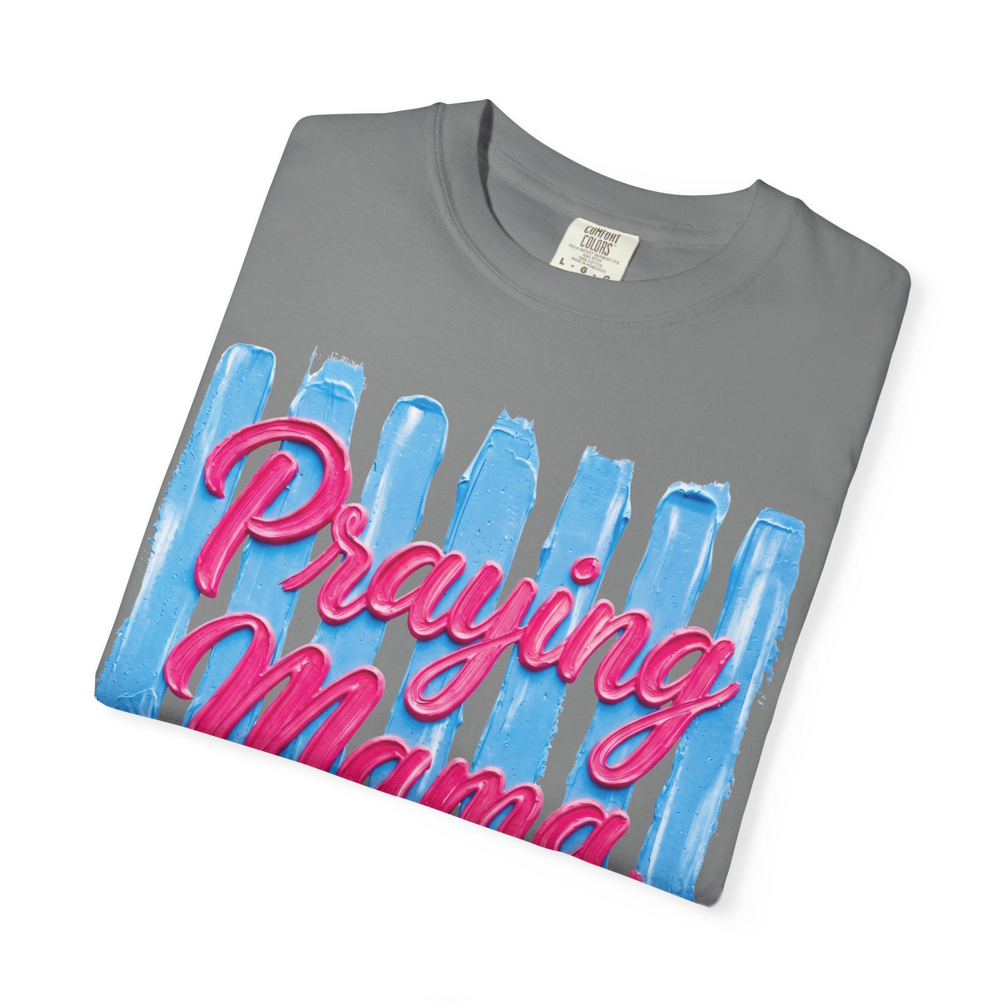 Praying Mama T-shirt | Christian Cross, Hearts, Blue Brushstroke