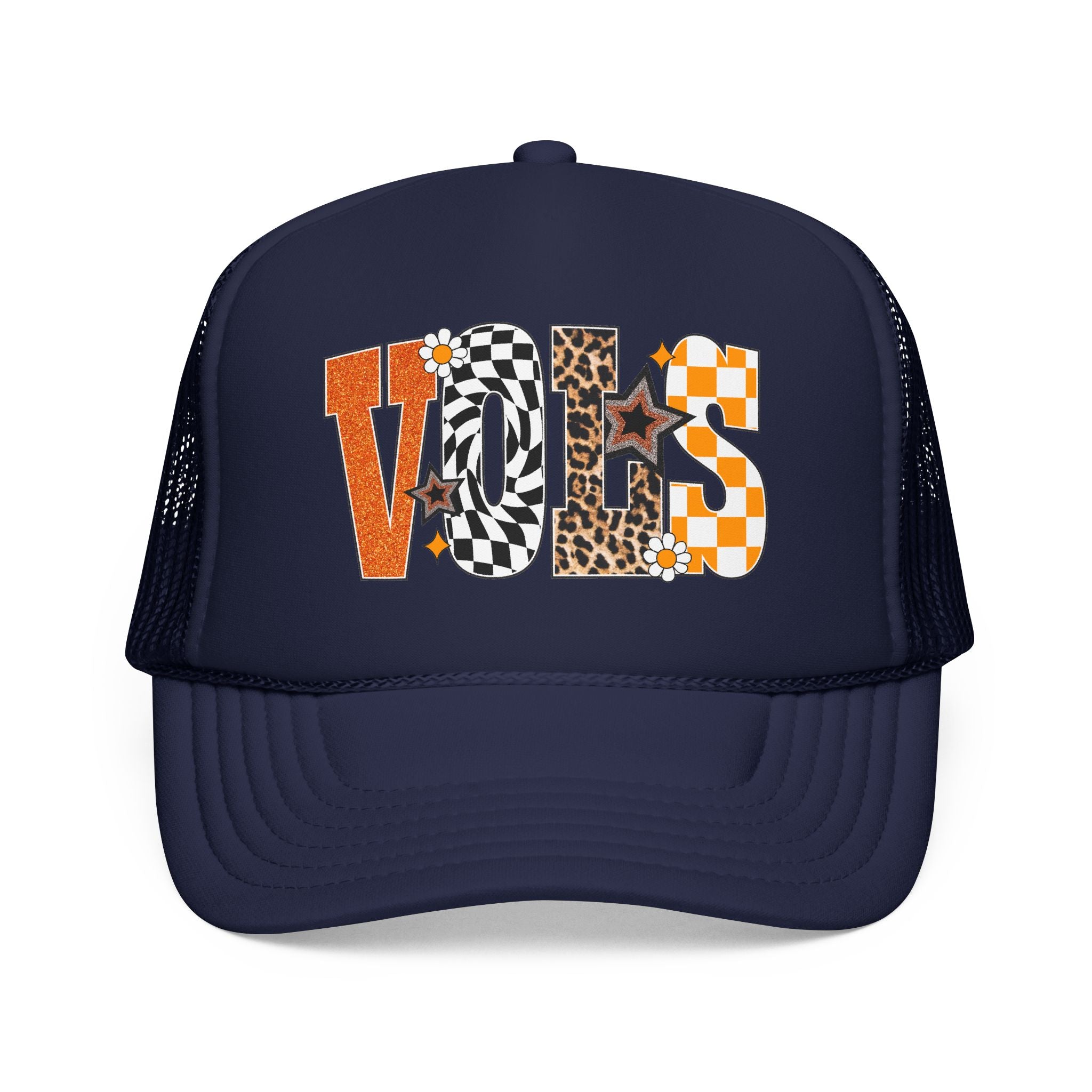 VOLS Foam Trucker Hat — Checker, Leopard & Retro Orange Design
