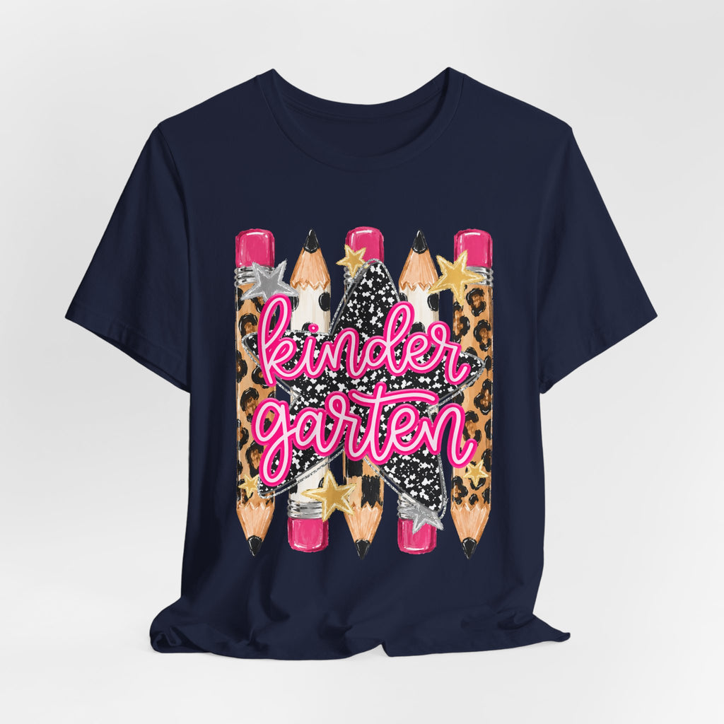 Kindergarten Pencils T-Shirt — Cute Leopard Print School Tee