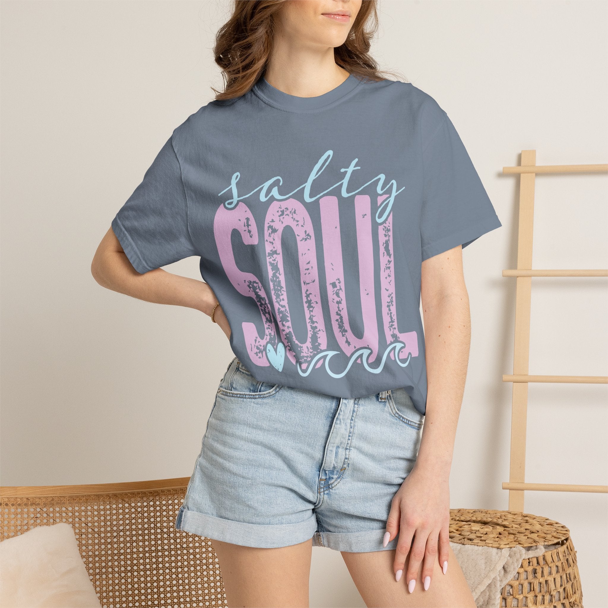 Salty Soul T-shirt | beachy seaside design, script & distressed letters