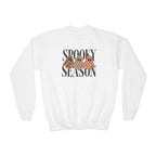 Youth Crewneck Sweatshirt — "Spooky Season" Halloween Ghosts with Leopard & Plaid Accents