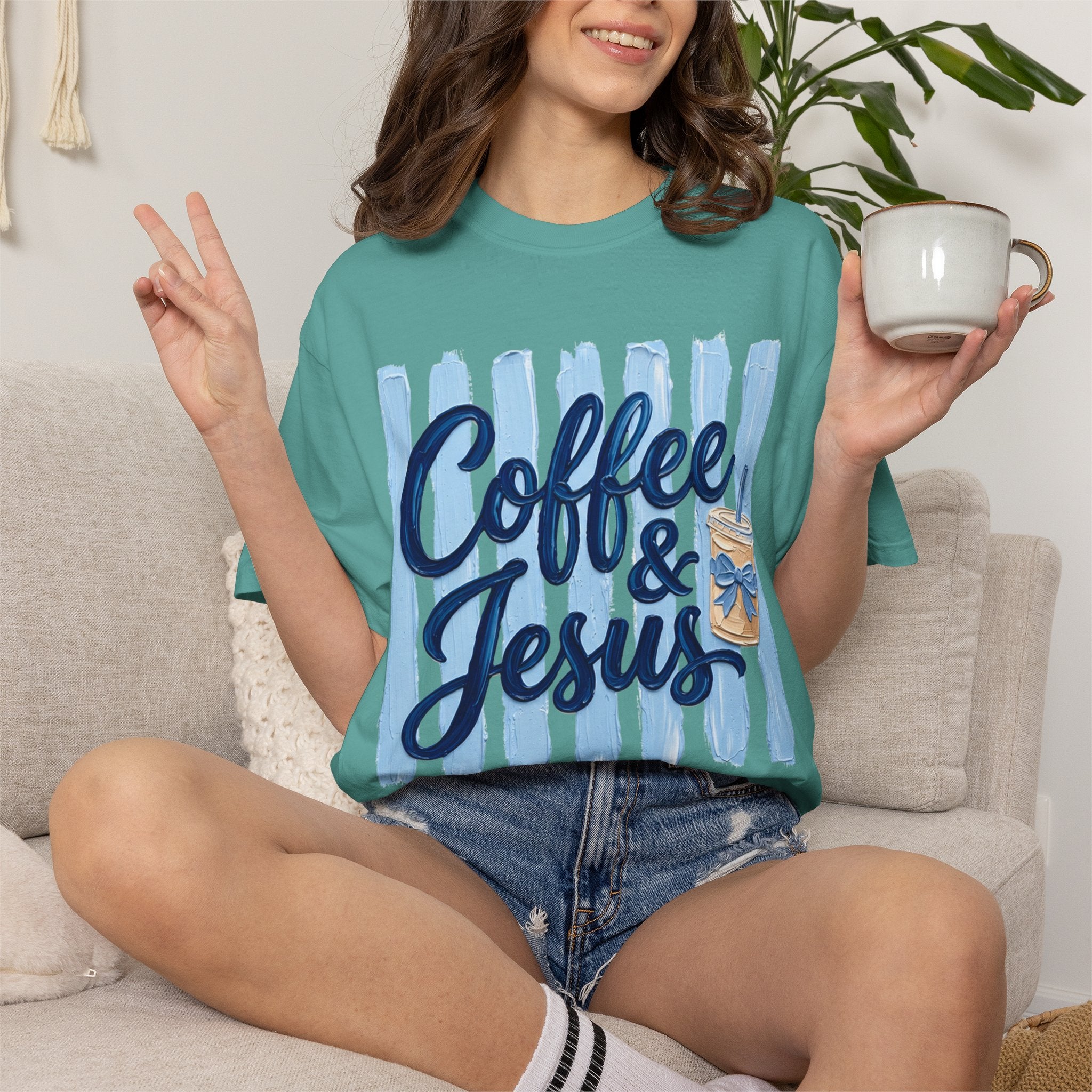 Coffee & Jesus T-shirt | Iced Coffee Graphic Tee, Christian Faith Shirt