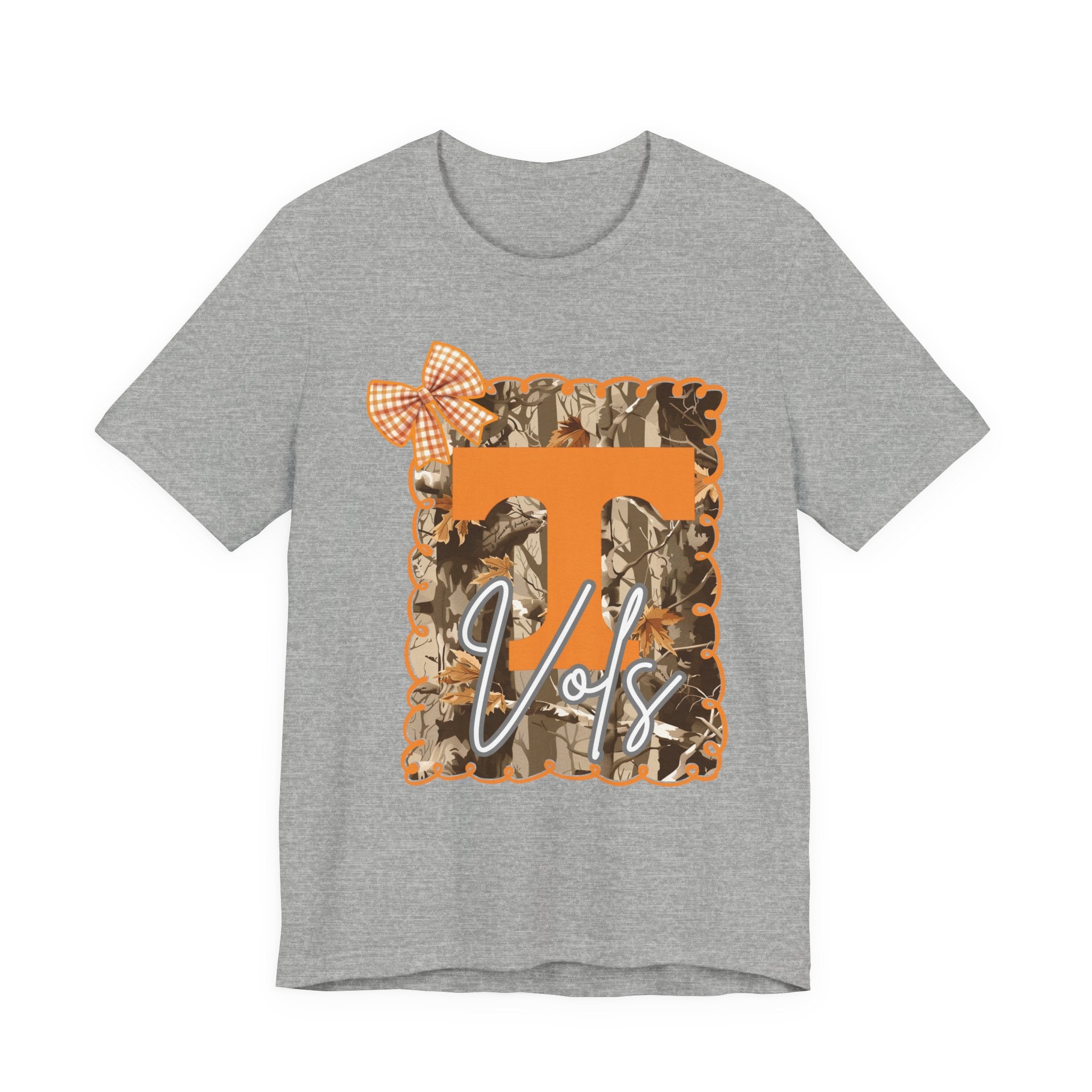 Vols T-Shirt | Orange T monogram, camo frame, gingham bow TN Vols football gift