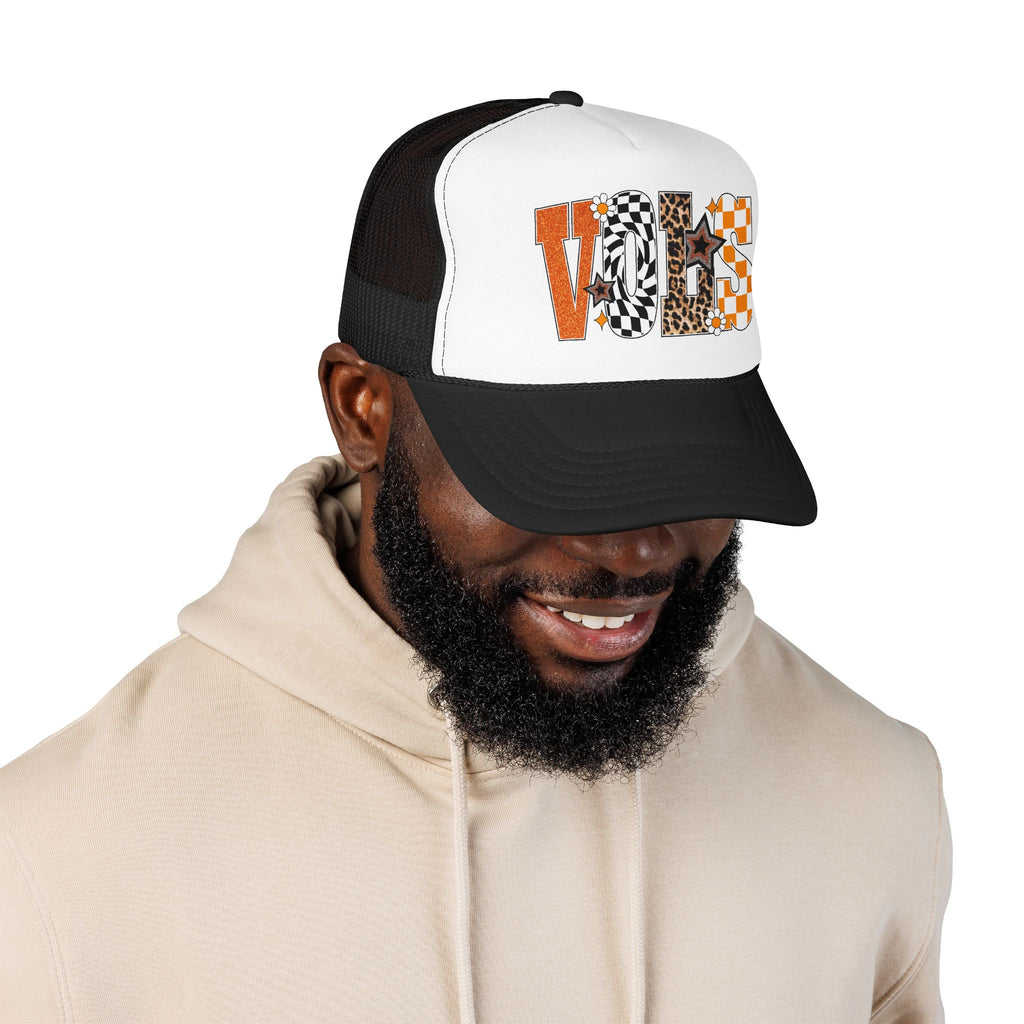 VOLS Foam Trucker Hat — Checker, Leopard & Retro Orange Design