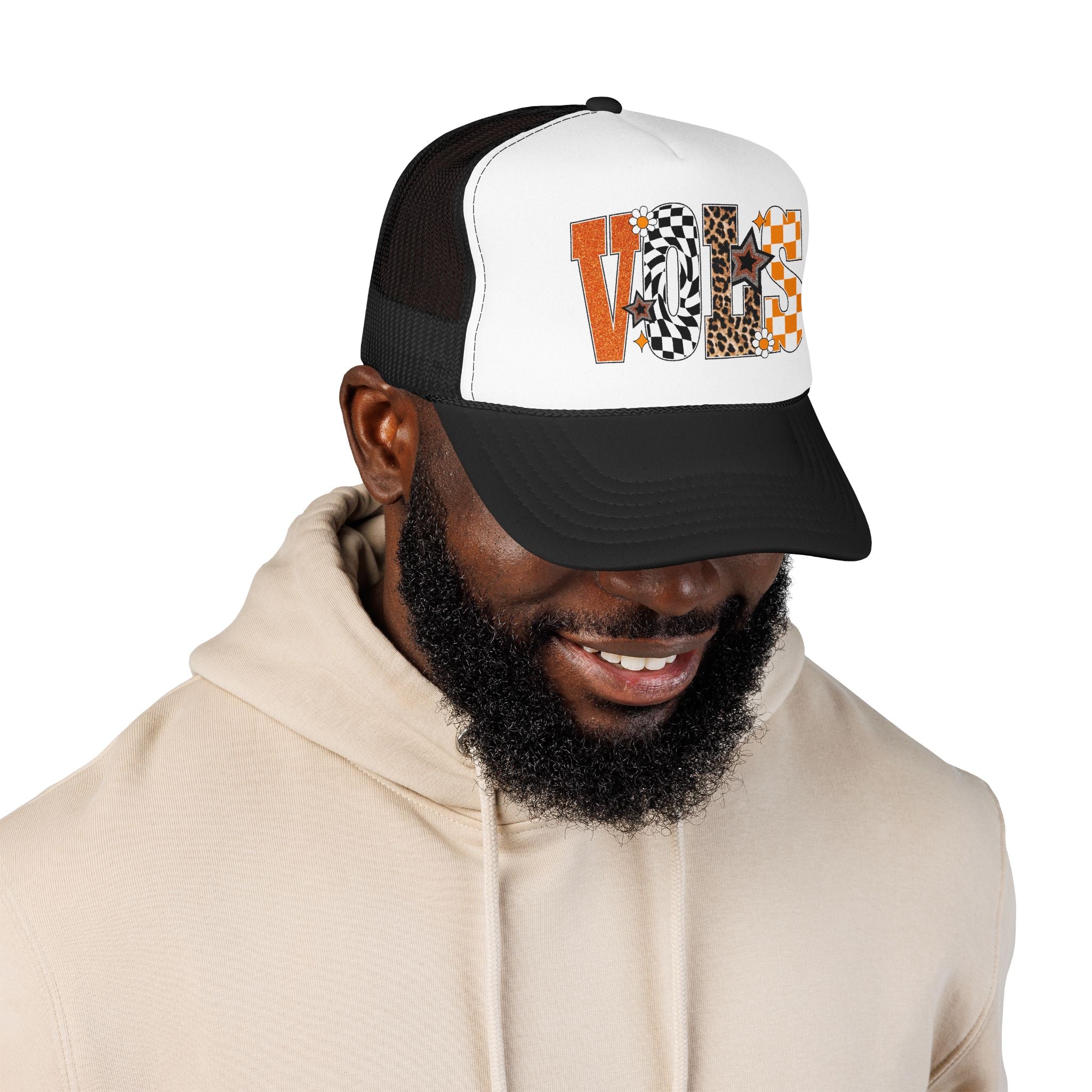 VOLS Foam Trucker Hat — Checker, Leopard & Retro Orange Design
