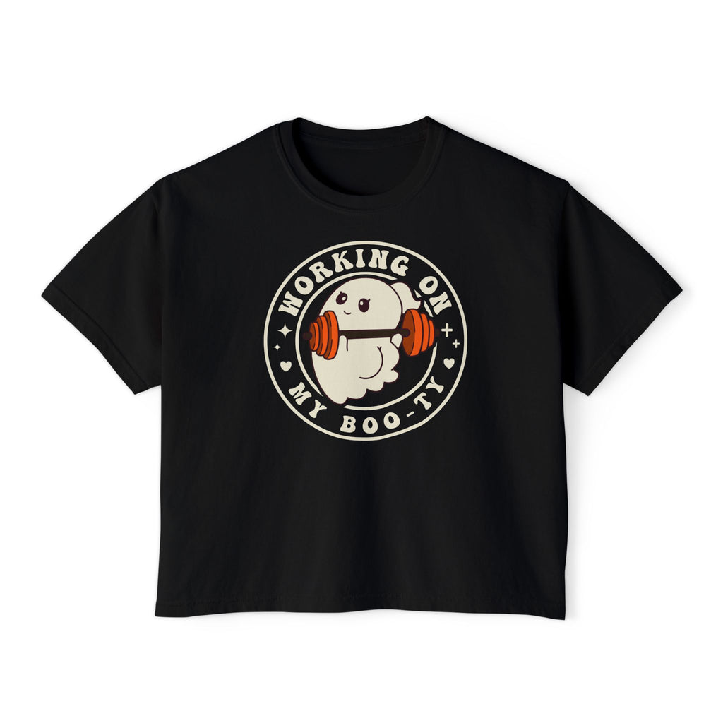 Women's Boxy Tee — Cute 'Working on My Boo-ty Ghost Weightlifting Fitness Shirt