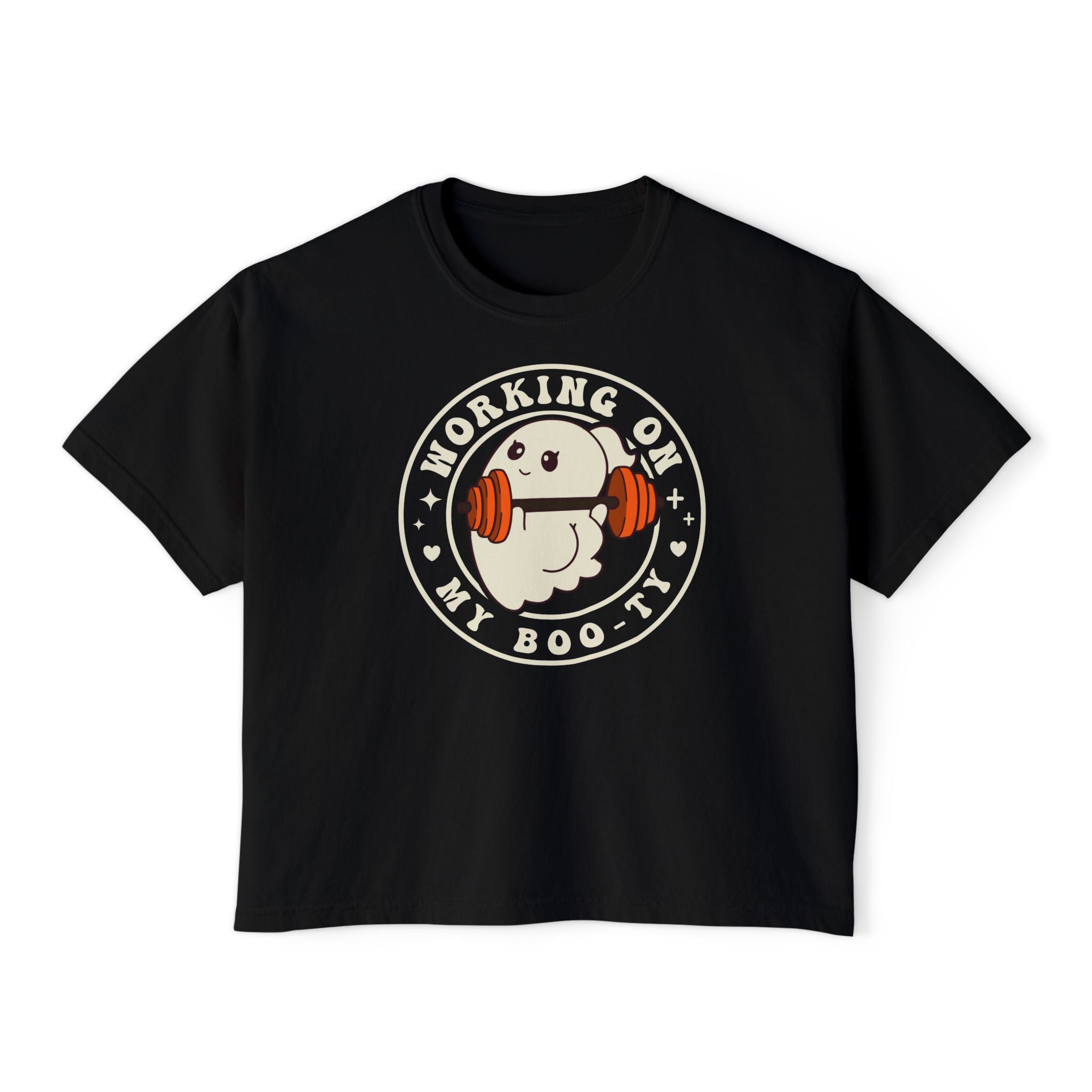 Women's Boxy Tee — Cute 'Working on My Boo-ty Ghost Weightlifting Fitness Shirt