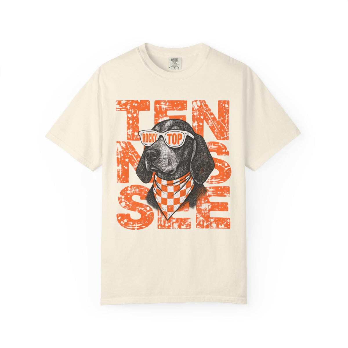 Smokey football dog with Sunglasses and Bandana T-Shirt | Tennessee Vintage Text