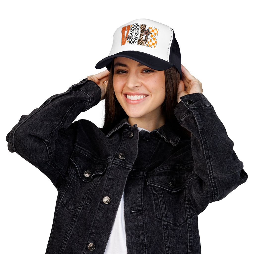 VOLS Foam Trucker Hat — Checker, Leopard & Retro Orange Design