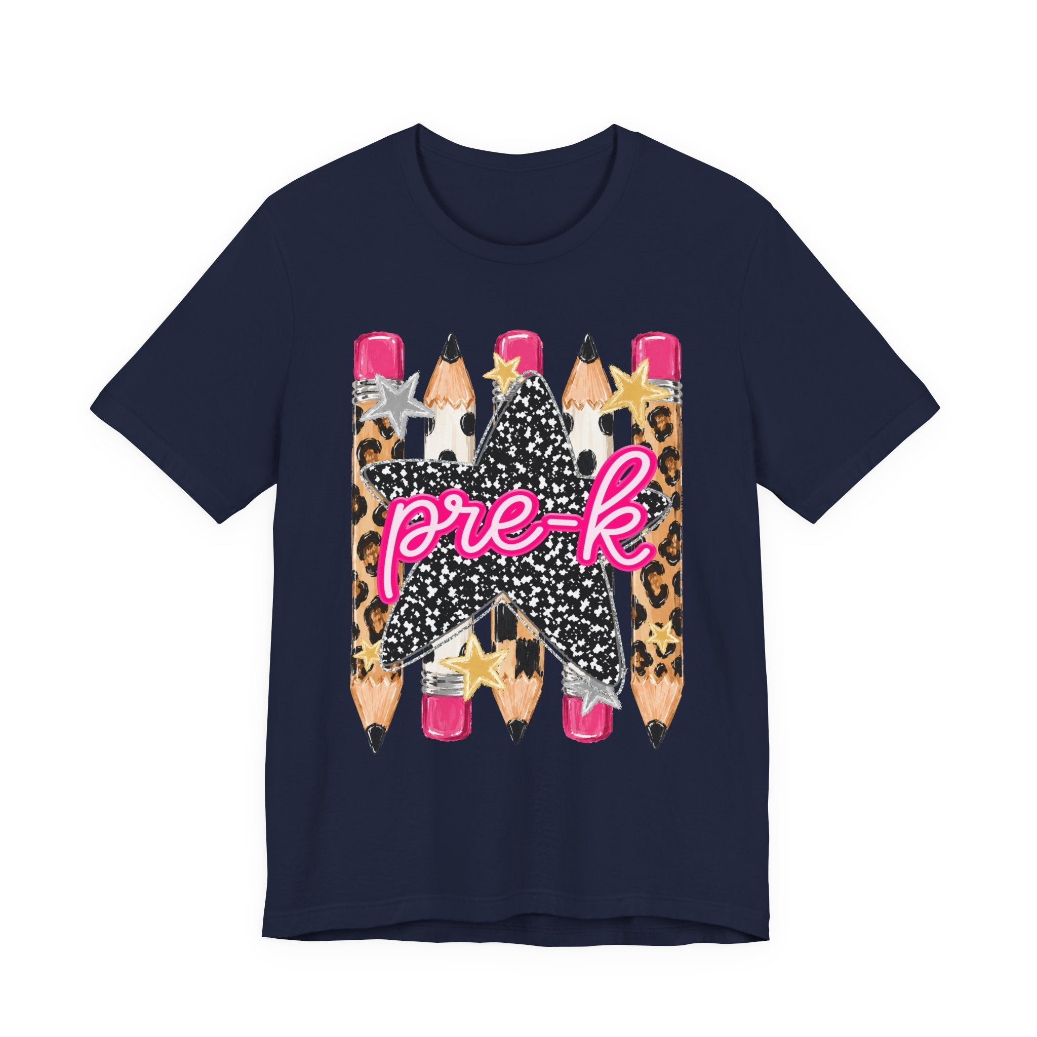 Pre-K Star Pencil T-Shirt — Cute Leopard School Teacher Tee