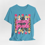 Second Grade Pencil Leopard Print T-Shirt — Back to School Teacher & Student Tee