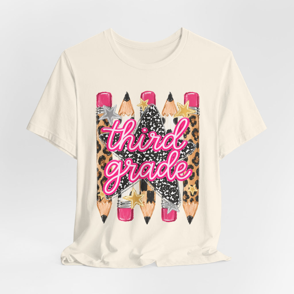 Third Grade Pencils T‑Shirt — Leopard & Glitter Back-to-School Tee