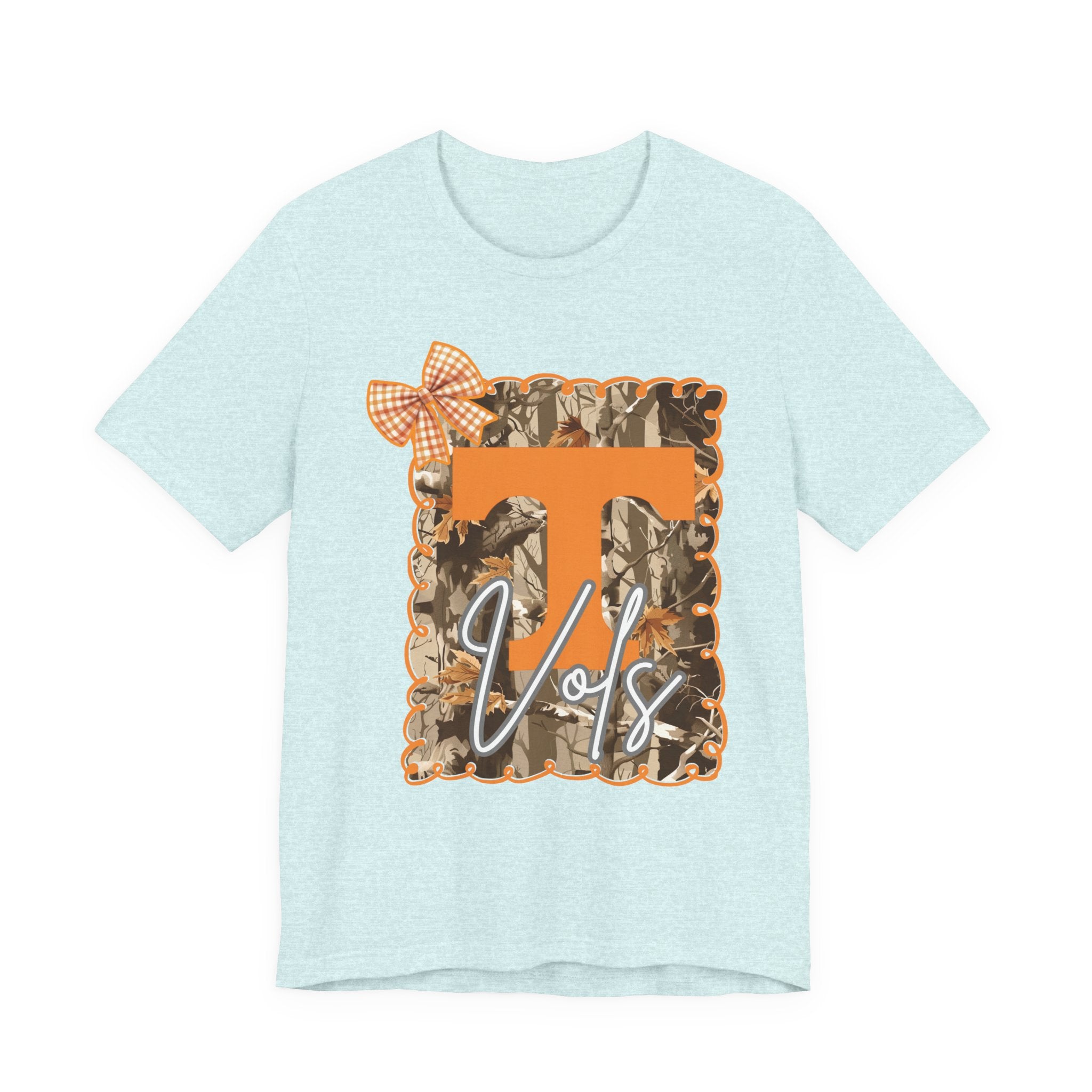 Vols T-Shirt | Orange T monogram, camo frame, gingham bow TN Vols football gift