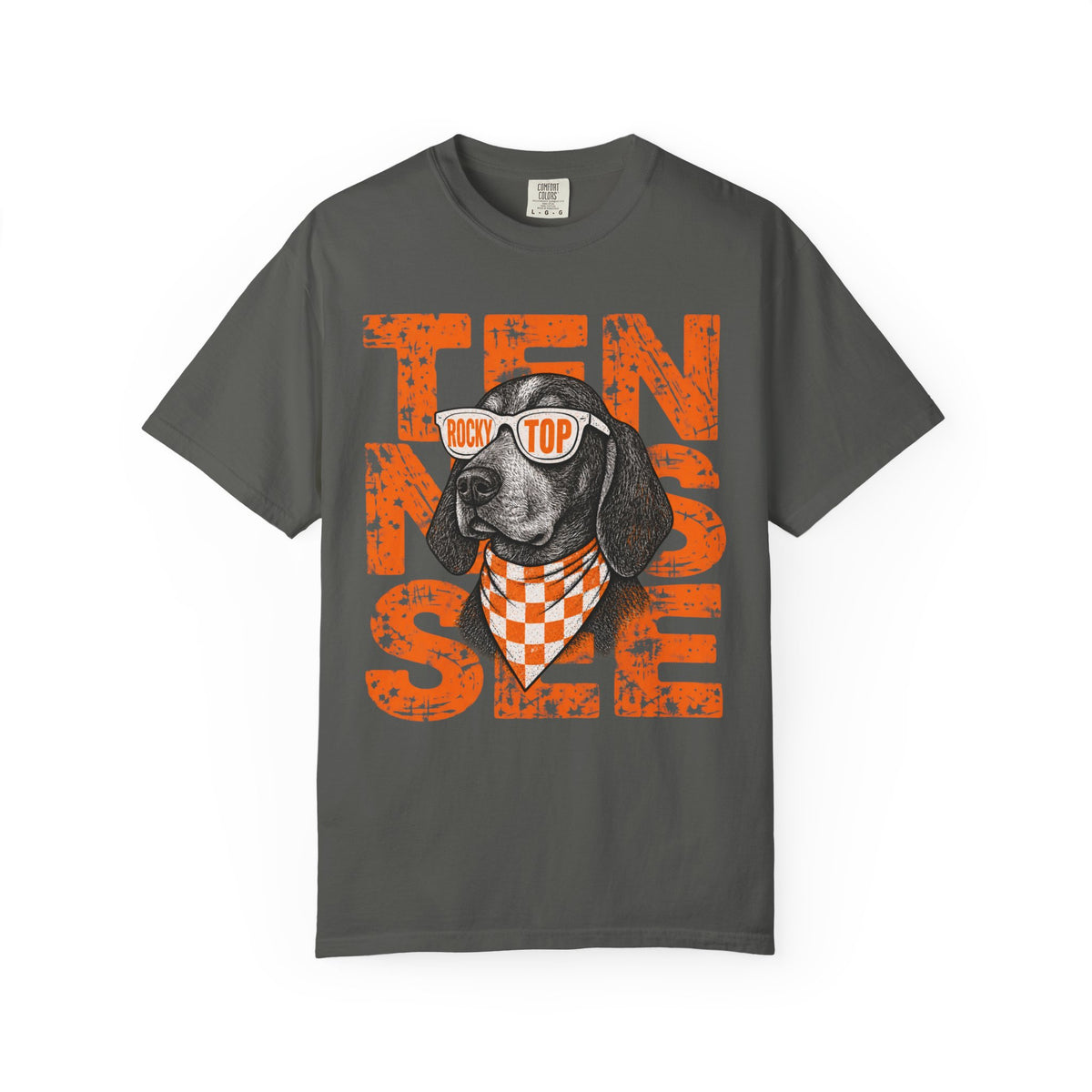 Smokey football dog with Sunglasses and Bandana T-Shirt | Tennessee Vintage Text