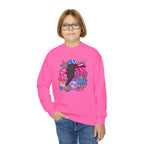 Youth Crewneck Sweatshirt — Sparkly Lip & Emoji cheer is life Graphic Pullover