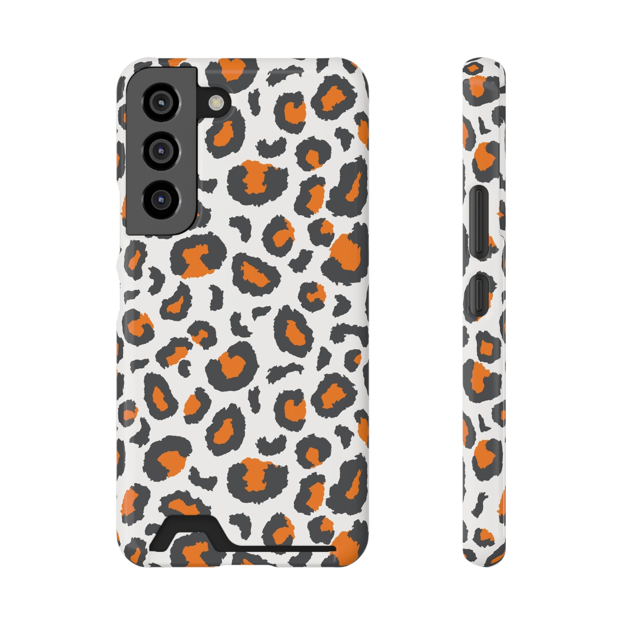 Orange white and grey cheetah print Phone Case With Card Holder, Tennessee Vols colors phone case