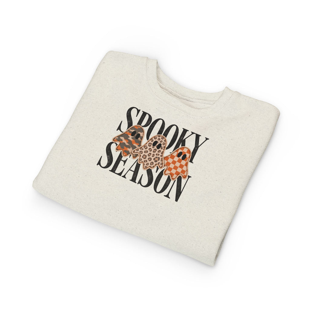 Toddler Sweatshirt — "Spooky Season" Ghosts Leopard & Plaid Fall Halloween Pullover