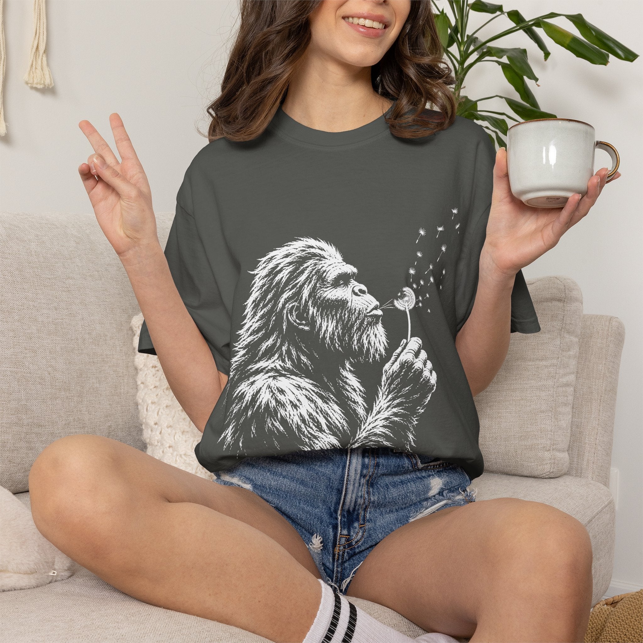 Bigfoot Dandelion T-Shirt — Whimsical Sasquatch Graphic Tee