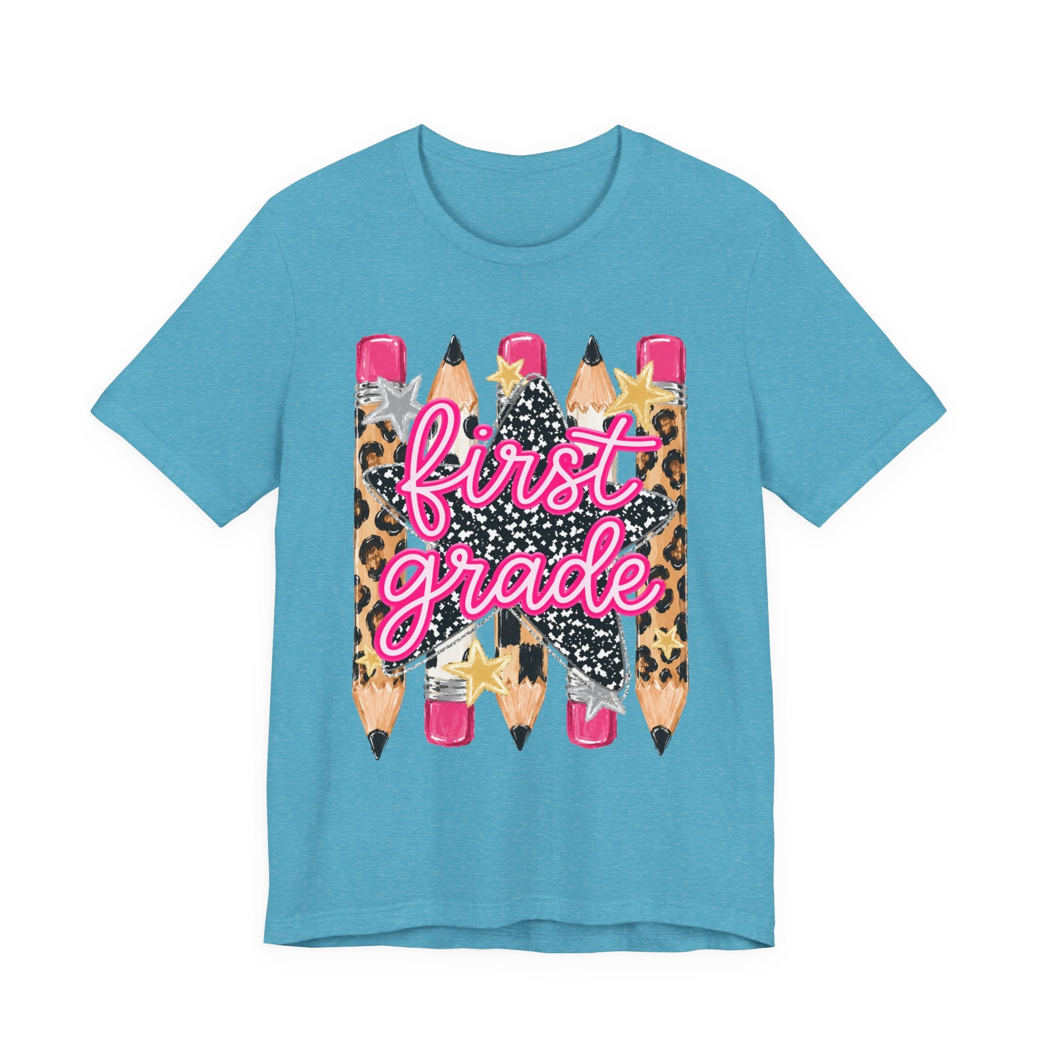 First Grade Pencils Leopard Print Kids Tee