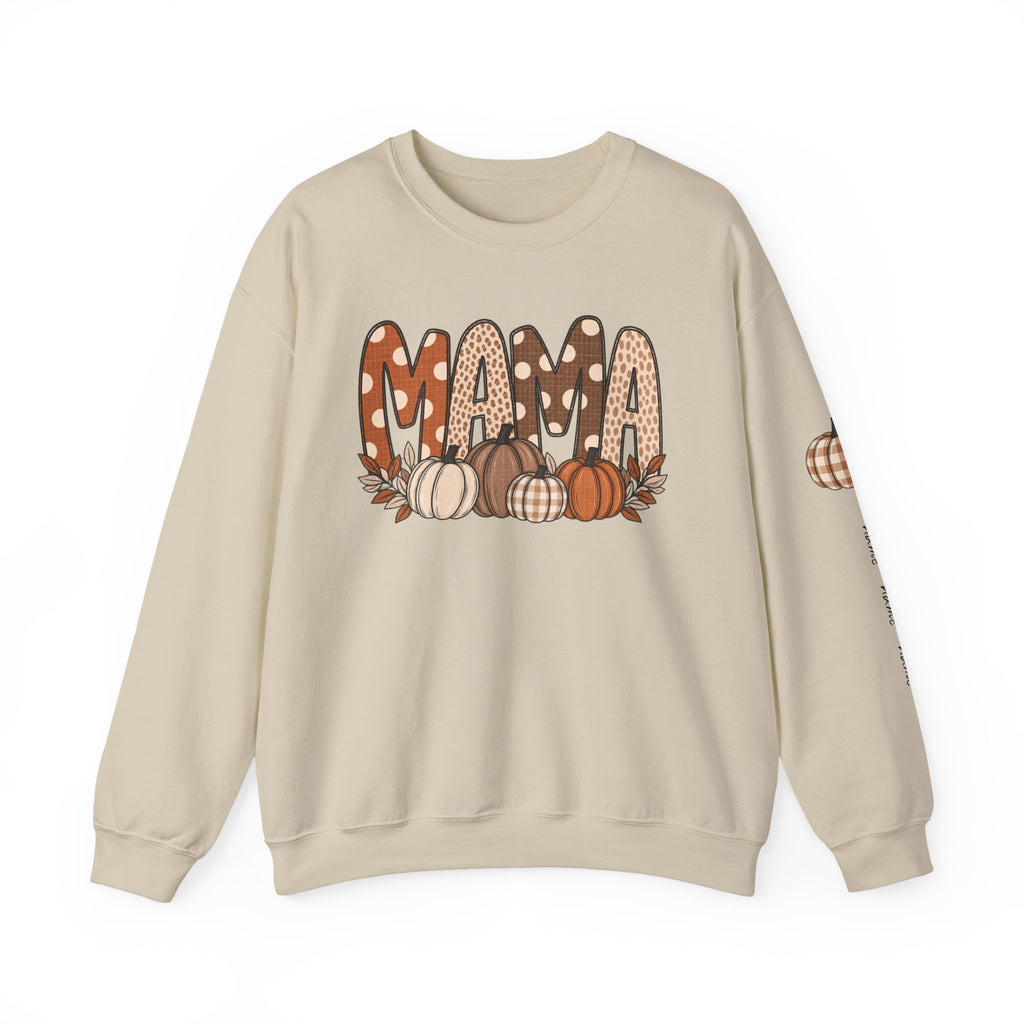 Mama Pumpkin Personalized sleeve with names Fall Crewneck Sweatshirt