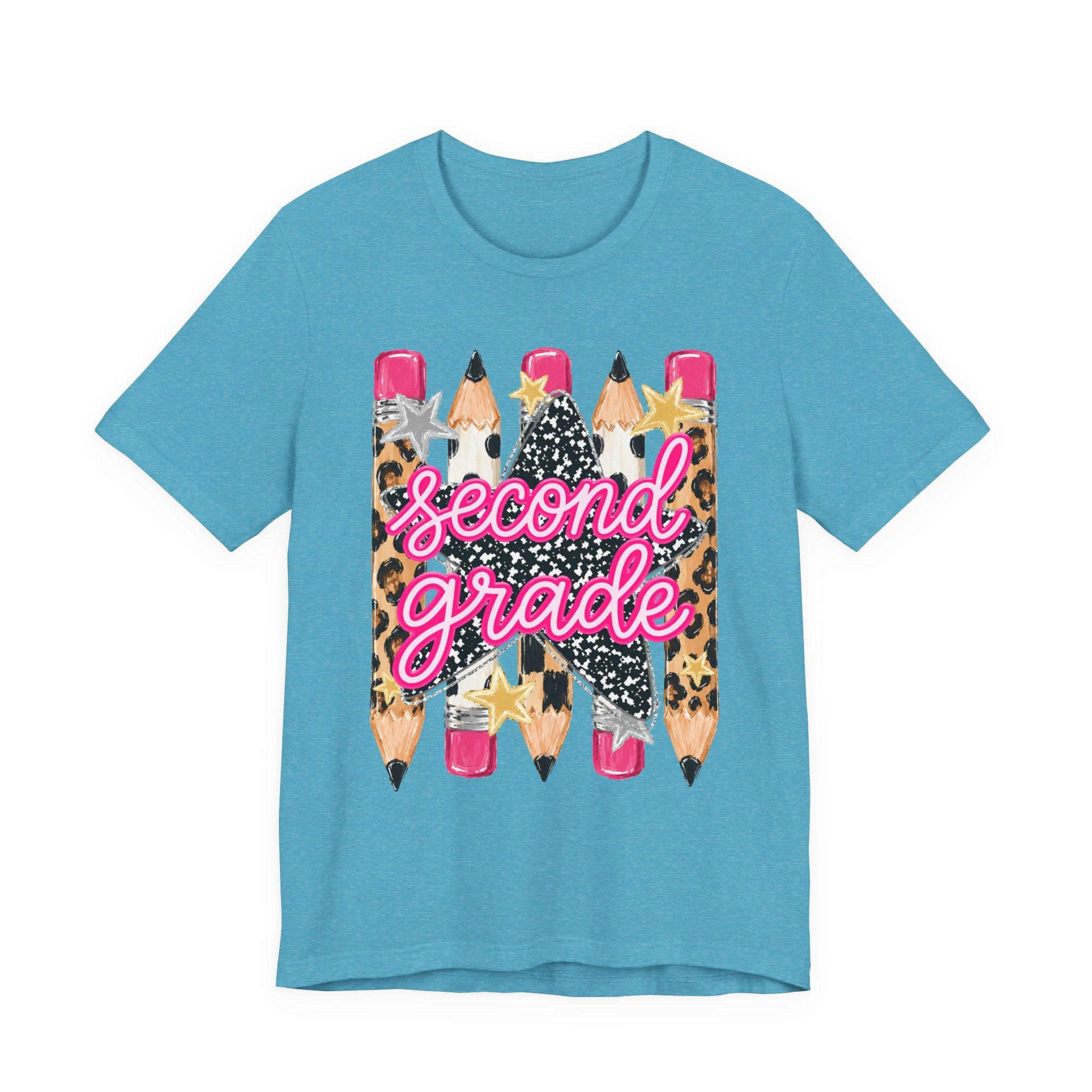 Second Grade Pencil Leopard Print T-Shirt — Back to School Teacher & Student Tee