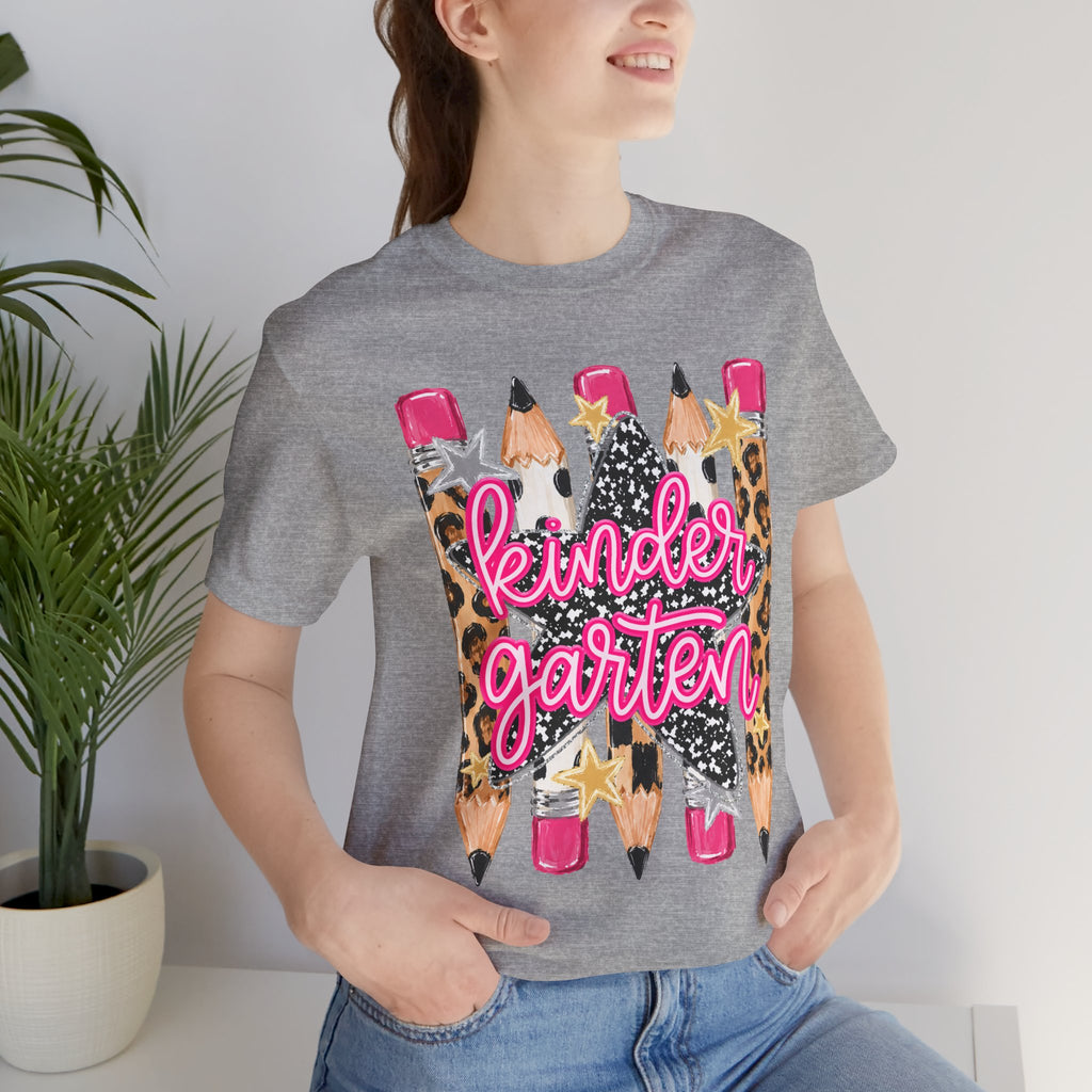 Kindergarten Pencils T-Shirt — Cute Leopard Print School Tee