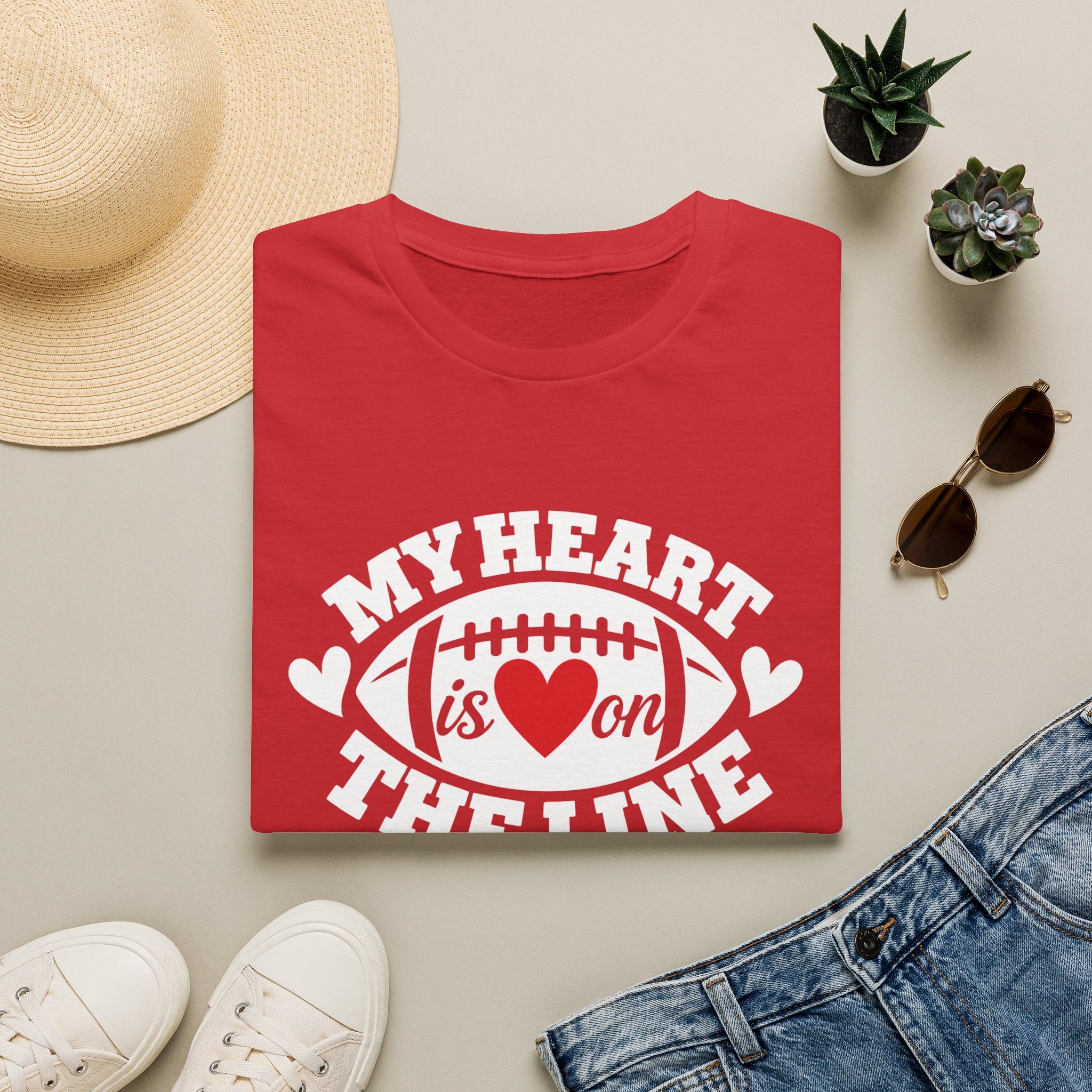 My Heart Is On The Line Football T-Shirt — Heart & Football Fan Tee