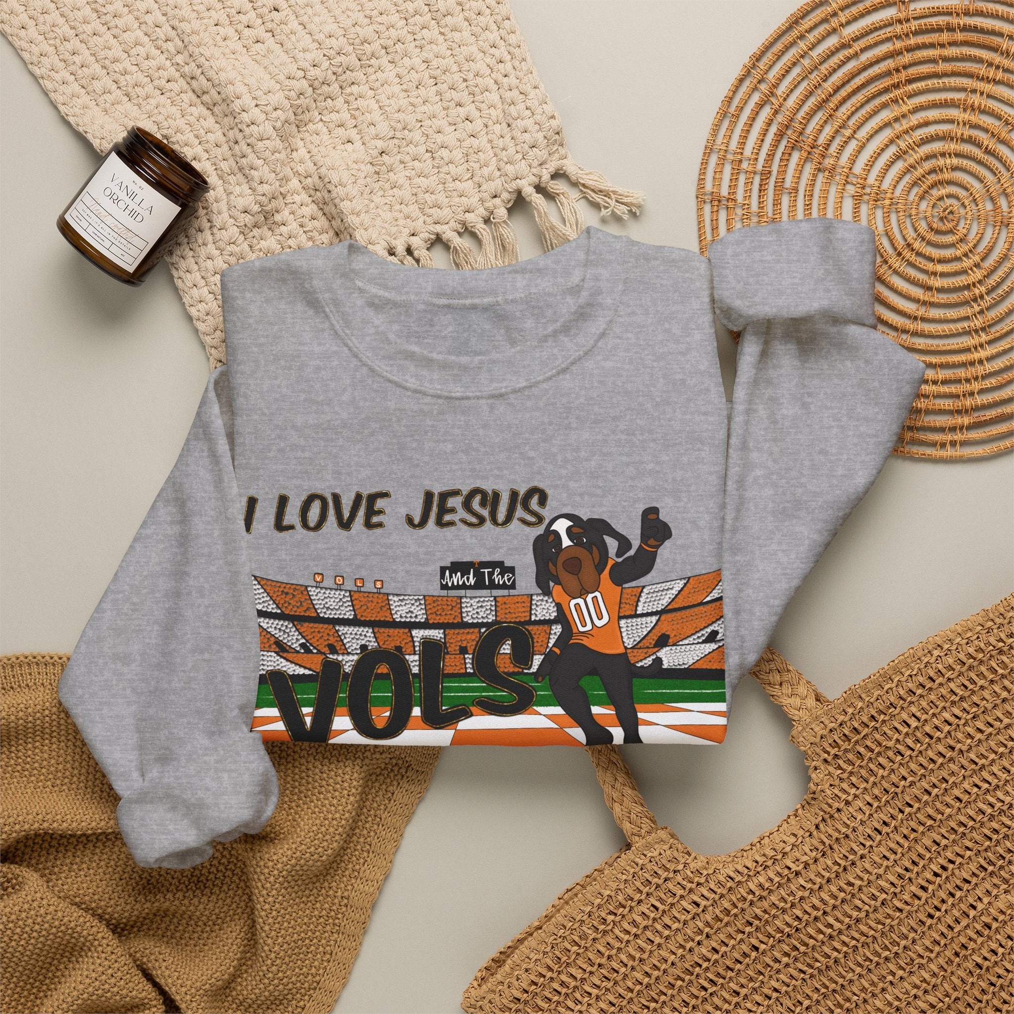 I Love Jesus and Tennessee Vols football, Crewneck Sweatshirt | Christian Faith Graphic