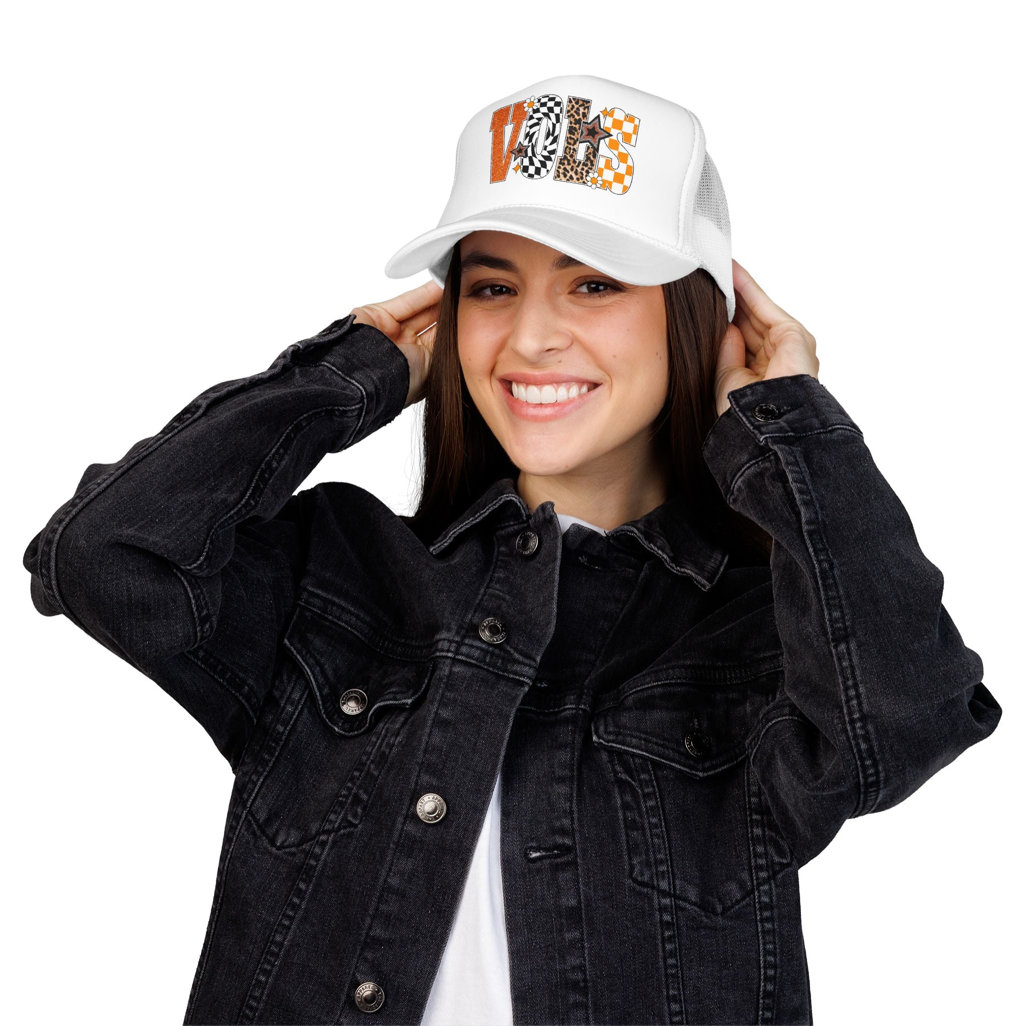 VOLS Foam Trucker Hat — Checker, Leopard & Retro Orange Design