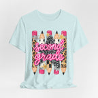 Second Grade Pencil Leopard Print T-Shirt — Back to School Teacher & Student Tee