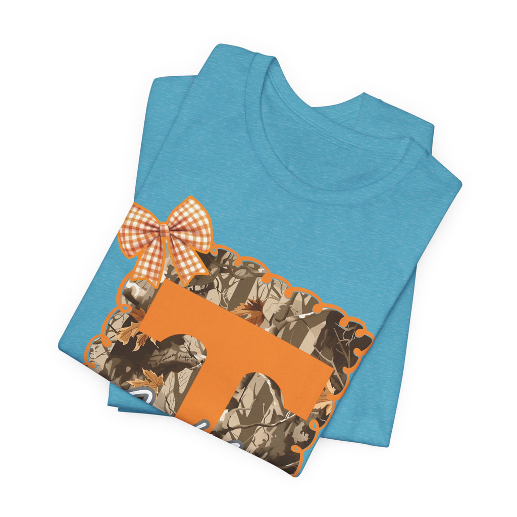 Vols T-Shirt | Orange T monogram, camo frame, gingham bow TN Vols football gift