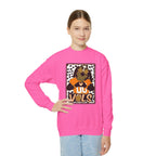 Youth Crewneck Sweatshirt — Cheerful Mascot ‘Go Vols’ Leopard Print Kids Pullover