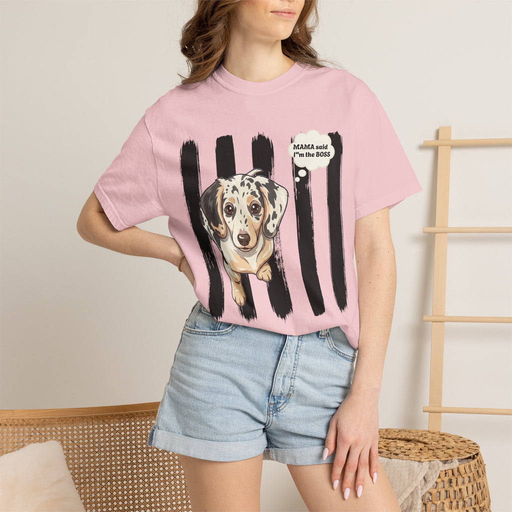 Comfort Colors “Mama Said I’m the Boss” Dachshund Shirt | Funny Dog Graphic Tee