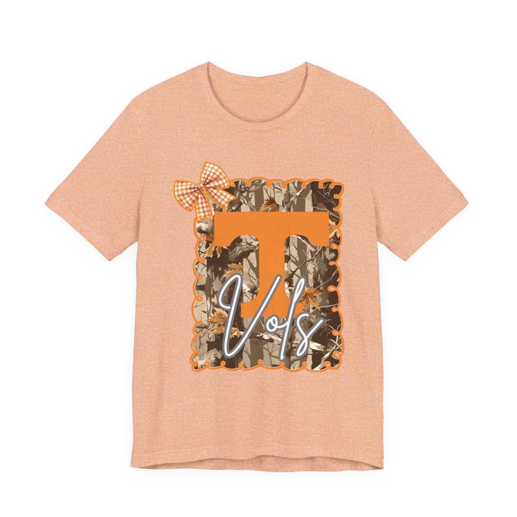 Vols T-Shirt | Orange T monogram, camo frame, gingham bow TN Vols football gift