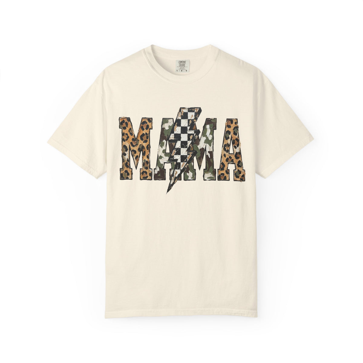 MAMA Lightning Bolt Leopard Check T-Shirt | Mama Tee