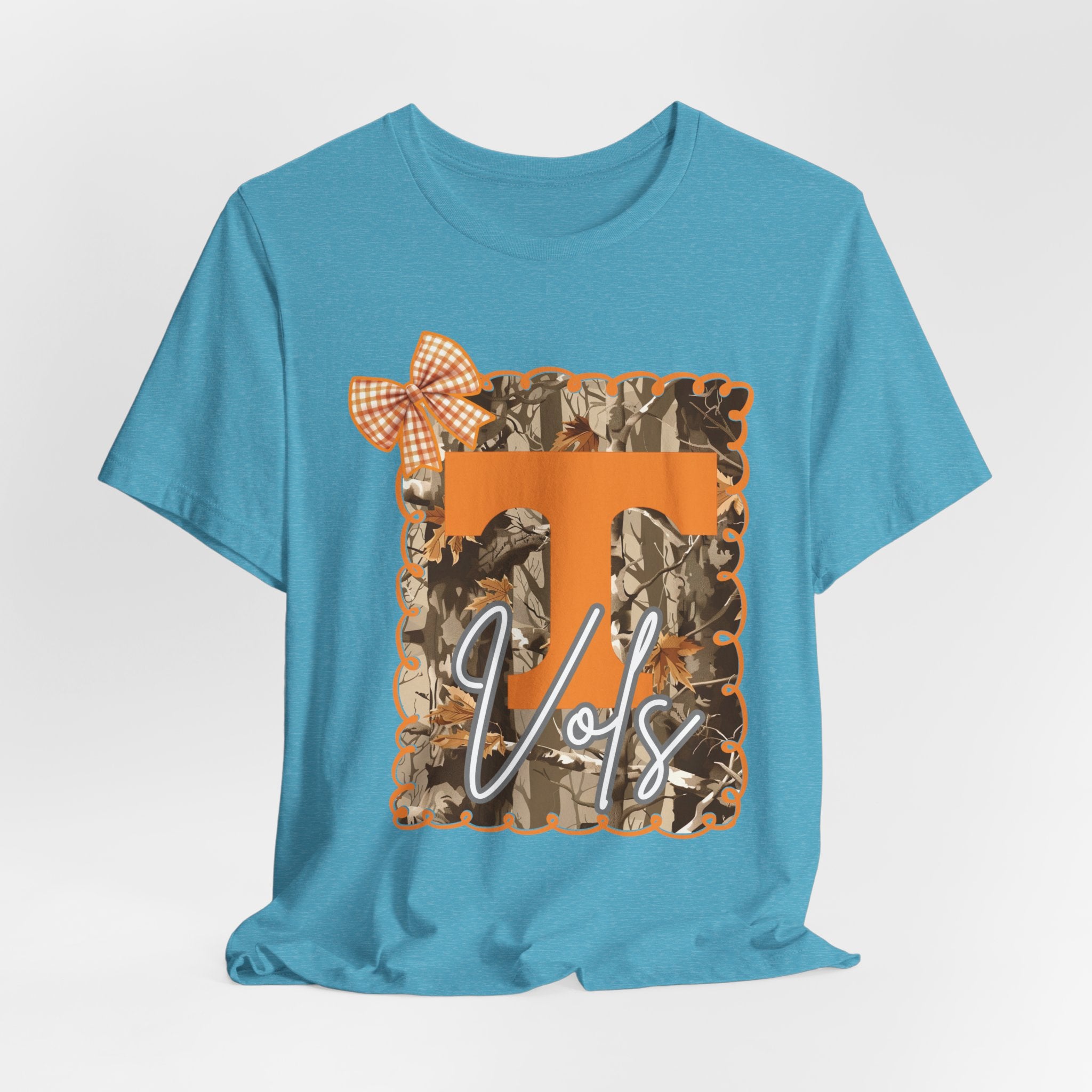 Vols T-Shirt | Orange T monogram, camo frame, gingham bow TN Vols football gift
