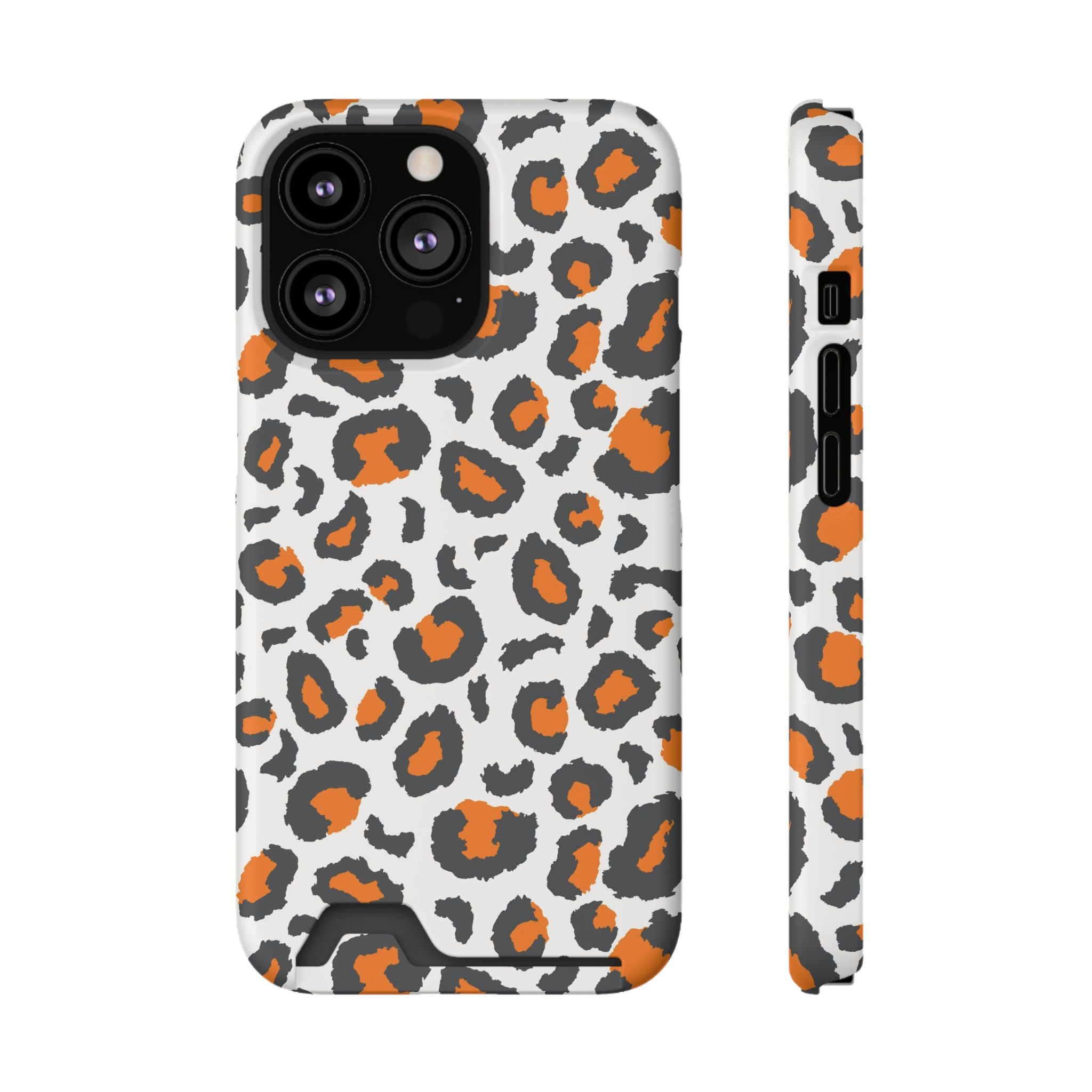 Orange white and grey cheetah print Phone Case With Card Holder, Tennessee Vols colors phone case