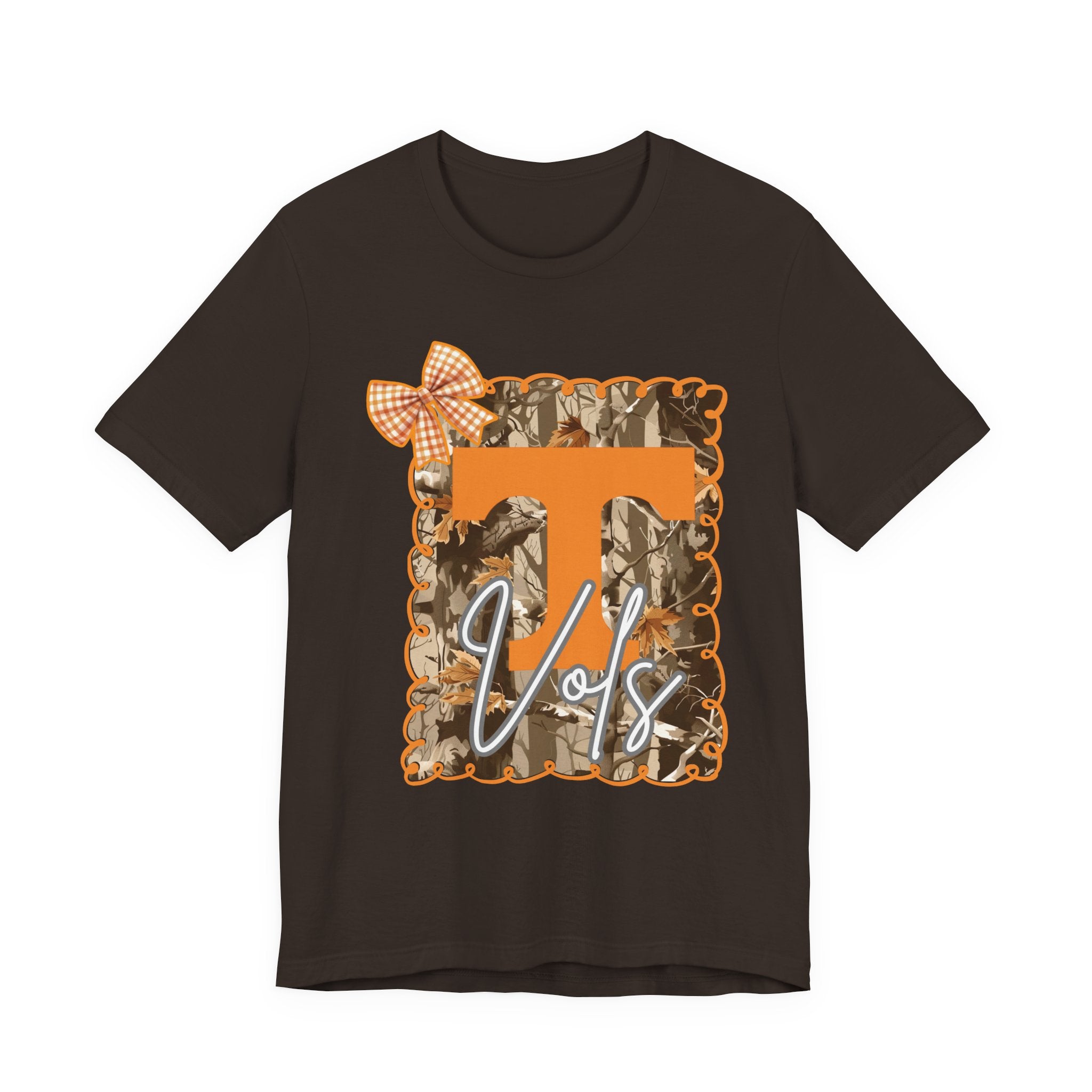 Vols T-Shirt | Orange T monogram, camo frame, gingham bow TN Vols football gift