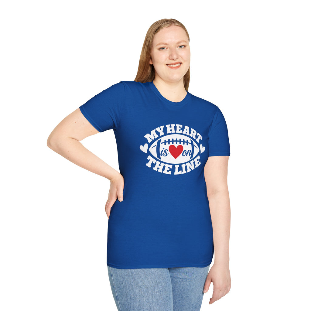 My Heart Is On The Line Football T-Shirt — Heart & Football Fan Tee