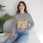 Small‑Town Teacher Sweatshirt | Cozy Crewneck for Educators | Distressed Yellow & Orange Lettering