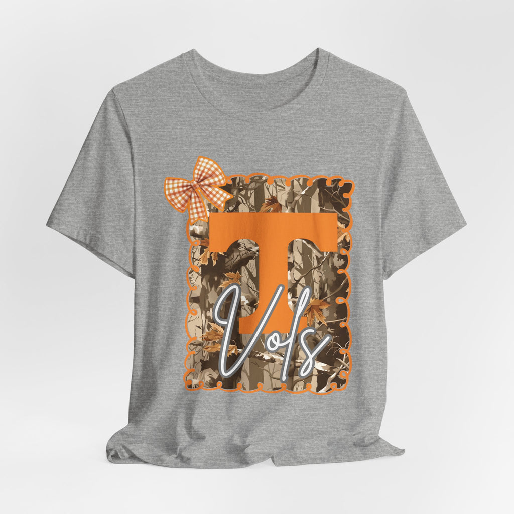 Vols T-Shirt | Orange T monogram, camo frame, gingham bow TN Vols football gift