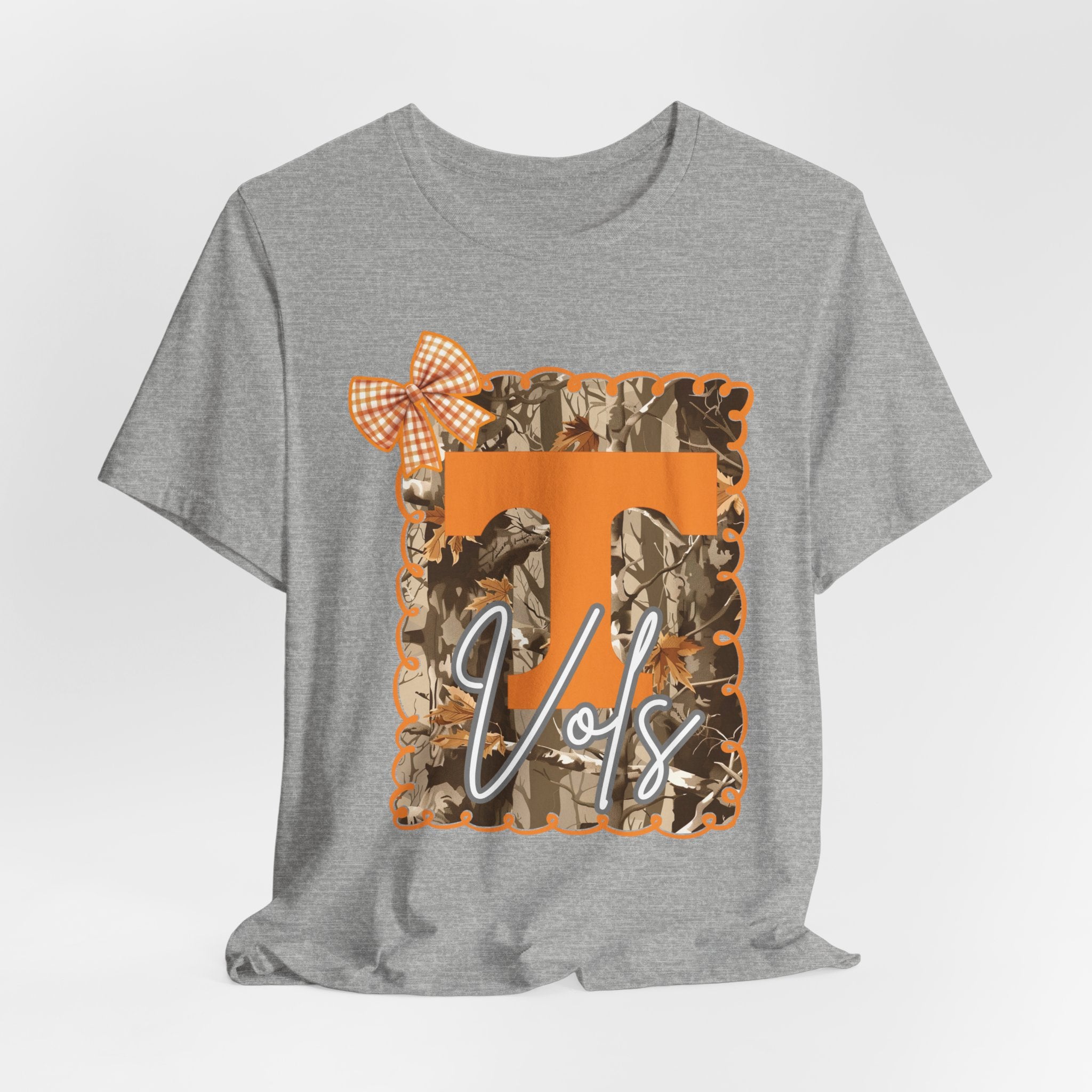Vols T-Shirt | Orange T monogram, camo frame, gingham bow TN Vols football gift