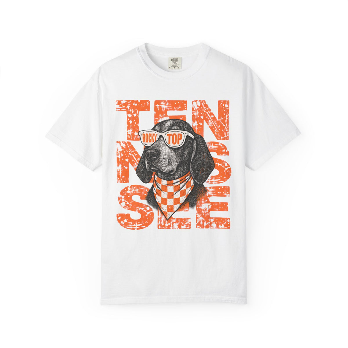 Smokey football dog with Sunglasses and Bandana T-Shirt | Tennessee Vintage Text