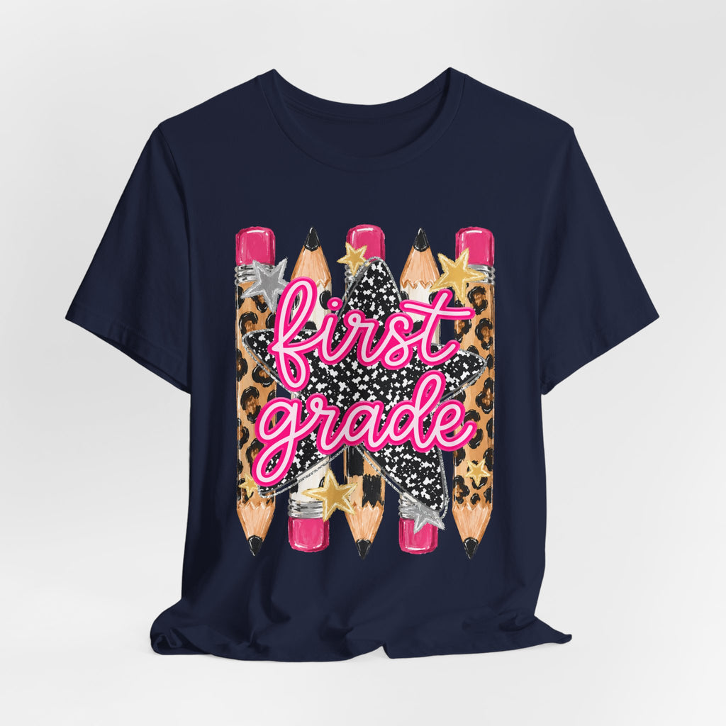 First Grade Pencils Leopard Print Kids Tee