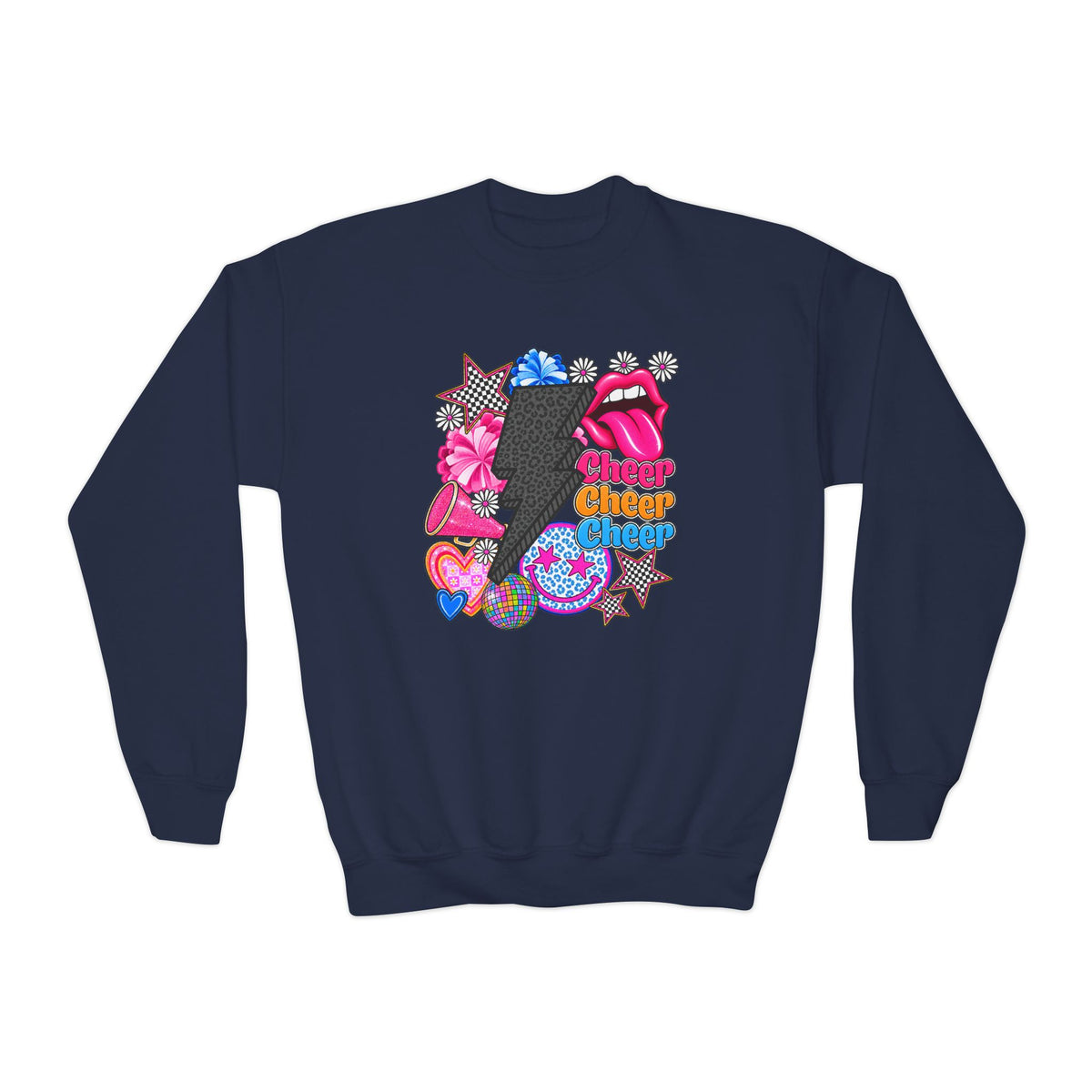 Youth Crewneck Sweatshirt - Retro Glam Lightning Bolt Graphic with 'Queen' Pop Art
