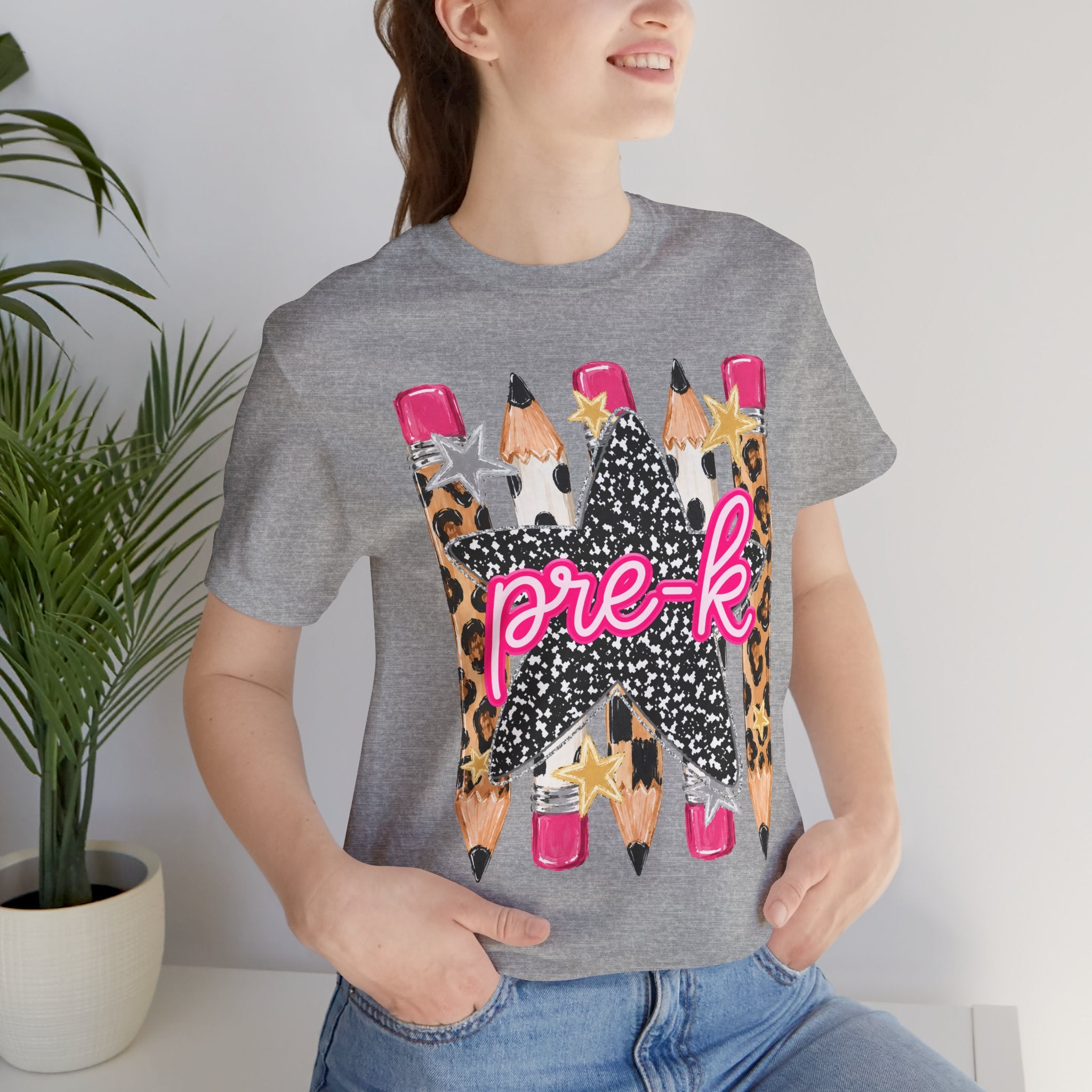 Pre-K Star Pencil T-Shirt — Cute Leopard School Teacher Tee