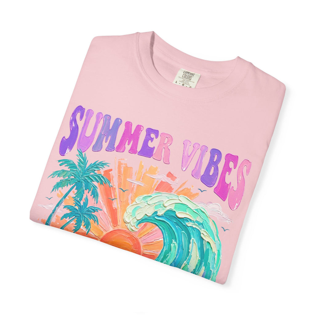 Summer Vibes Wave T-Shirt | Tropical Palm Sunset Hibiscus Beach lover tee