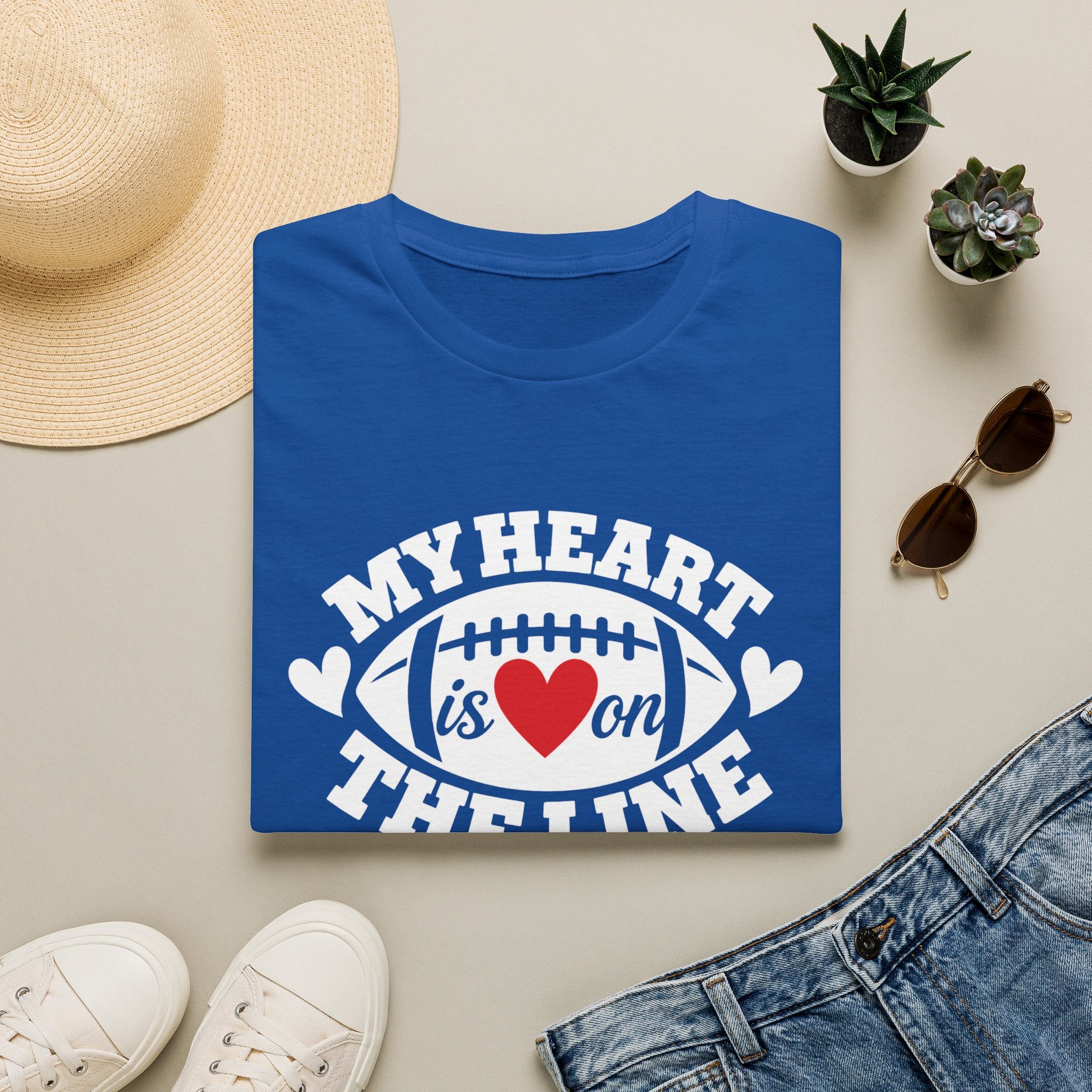My Heart Is On The Line Football T-Shirt — Heart & Football Fan Tee